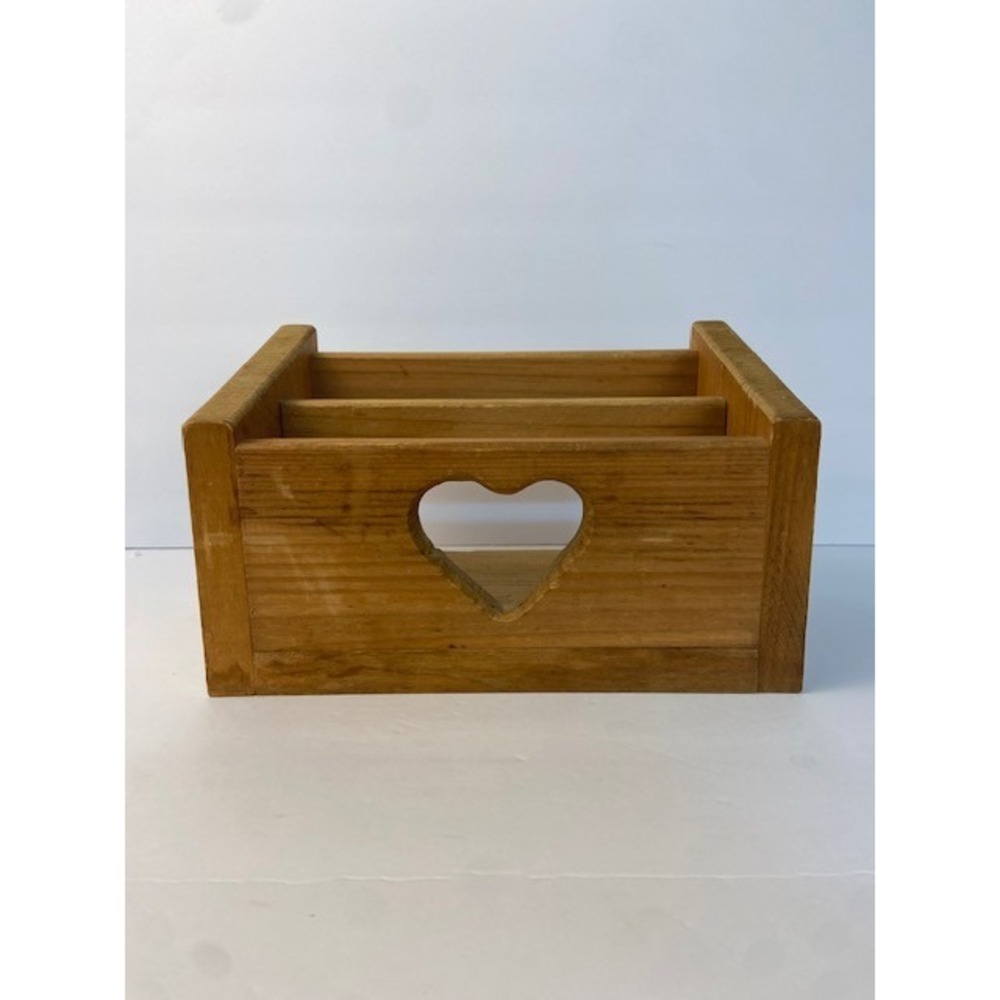 Vintage Rustic Wooden Desk Organizer Heart Cutout Mail Caddy Farmhouse Decor